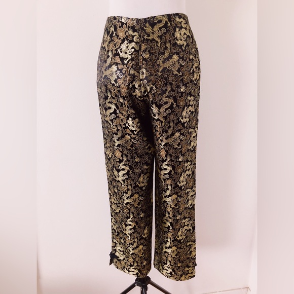 Vintage 90s Y2K Silky Rayon Dragon Pants / Vintage Metallic Dragon Print - Picture 5 of 11